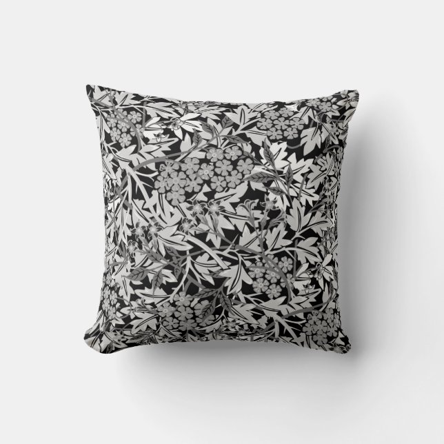Black White & Grey Elegant Floral Pattern Throw Pillow (Front)