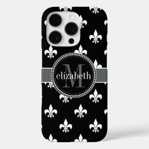 Black White Grey Fleur de Lis Monogram iPhone 16 Pro Case