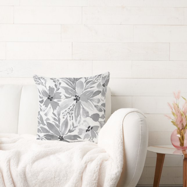 Black, White, Grey Flowers and leaves Throw Pillow (Couch)