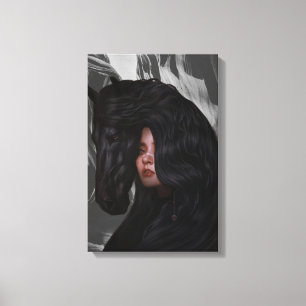 black white grey  girl art canvas print