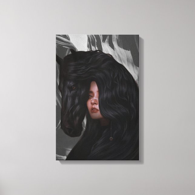 black white grey  girl art canvas print (Front)