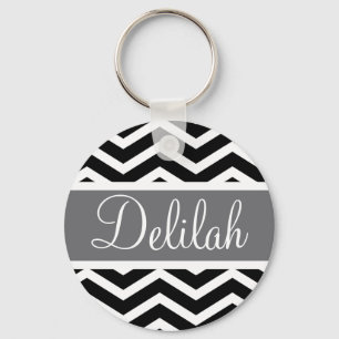 Black White Grey Grey Chevron Custom Keychain
