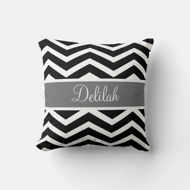 Black White Grey Grey Chevron Custom Throw Pillow (Front)