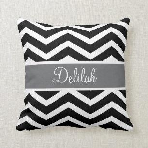 Black White Grey Grey Chevron Custom Throw Pillow