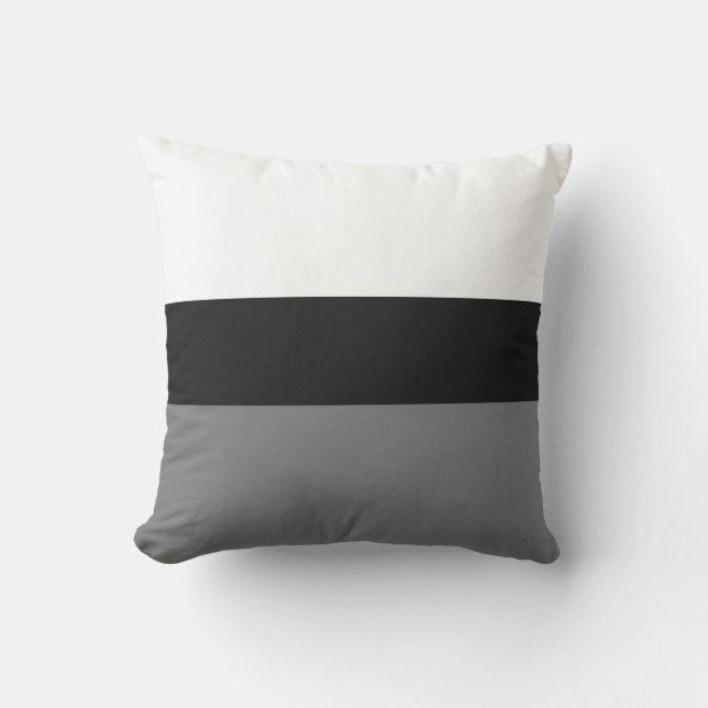 Black White Grey Horizontal Stripes Throw Pillow (Front)
