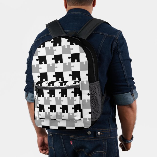Black White Grey Jigsaw Puzzle Pieces Backpack (Insitu (Model))