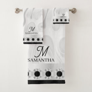 Black, White Grey Marble Effect Minimal Geometric Bath Towel Set