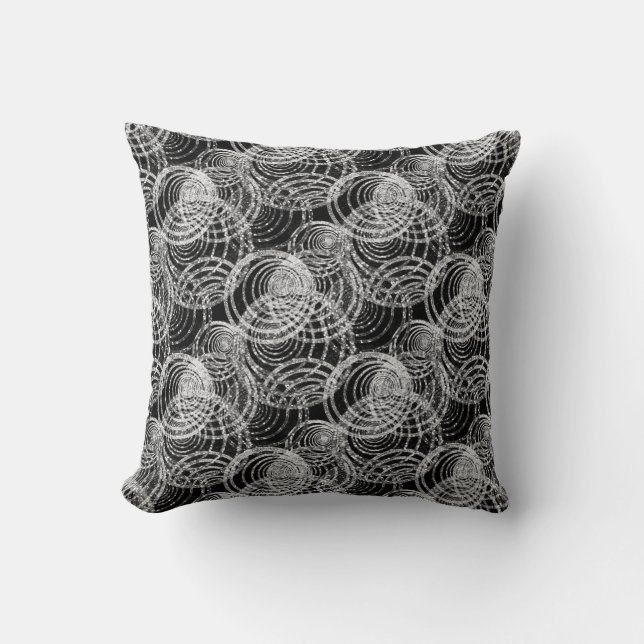 Black White Grey Modern Abstract Geometric Circles Throw Pillow (Front)