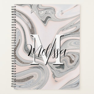 Black White Grey Modern Monogram Abstract Planner