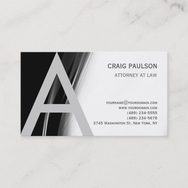 Black White Grey Monogram Attorney Business Card (Front)