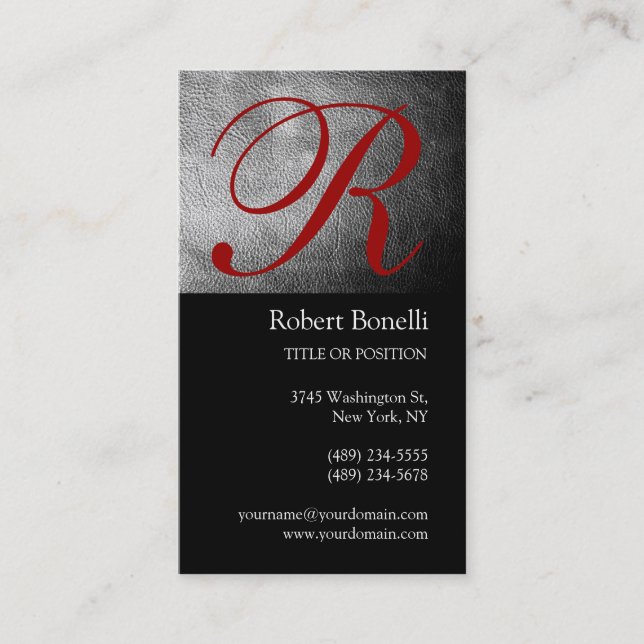 Black White Grey Monogram Business Card (Front)