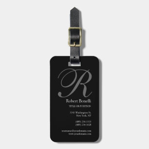 Black White Grey Monogram Business Card Luggage Tag