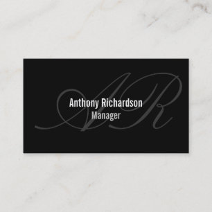 Black White Grey Monogram Manager Business Card
