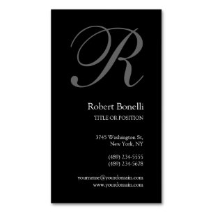 Black White Grey Monogram Minimalist Modern Plain Magnetic Business Card