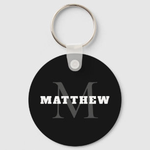 Black White Grey Monogram Name Minimal Keychain