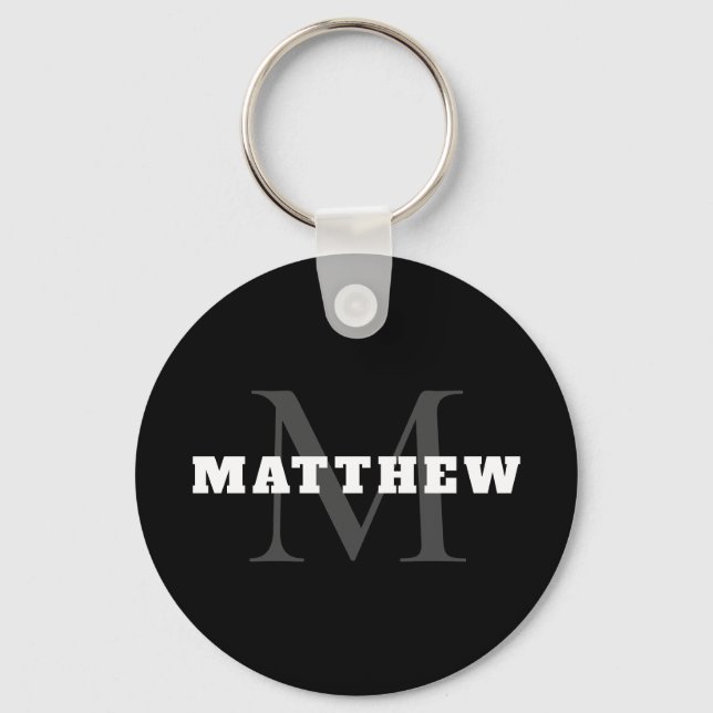 Black White Grey Monogram Name Minimal Keychain (Front)