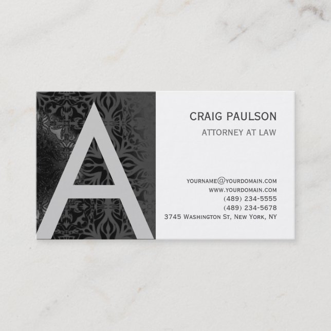 Black White Grey Monogram Pattern Business Card (Front)