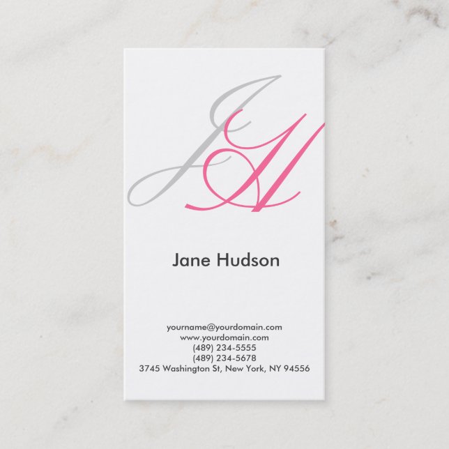 Black White Grey Monogram Plain Business Card (Front)