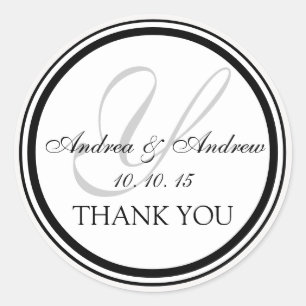 Black White Grey Monogram Y Wedding Thank You Classic Round Sticker