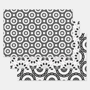 Black White & Grey Mosaic Boho Geometric Patterns Wrapping Paper Sheet