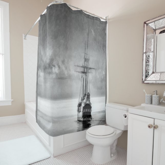 Black White Grey Old Pirate Ship Sailing Boat (In Situ)
