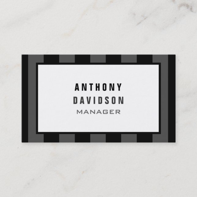 Black White Grey Pattern Striped Business Card (Front)