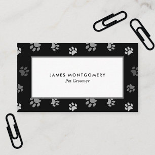 Black White Grey Paw Prints Personalized Business Card