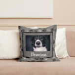 Black White Grey Pet Dog Photo Personalize Paws Throw Pillow<br><div class="desc">This design was created through digital art. It may be personalized by clicking the customize button and changing the colour, adding a name, initials or your favourite words. Contact me at colorflowcreations@gmail.com if you with to have this design on another product. Purchase my original abstract acrylic painting for sale at...</div>
