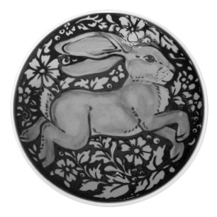 Black White Grey Rabbit Hare Drawer Pull Knob