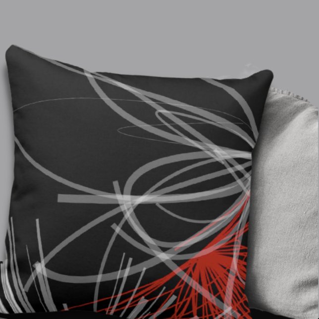 Black White Grey & Red Abstract Design Throw Pillow (Creator Uploaded)