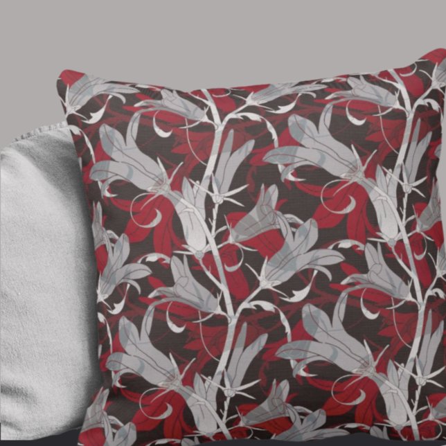 Black White Grey & Red Lily Flowers Throw Pillow (Creator Uploaded)