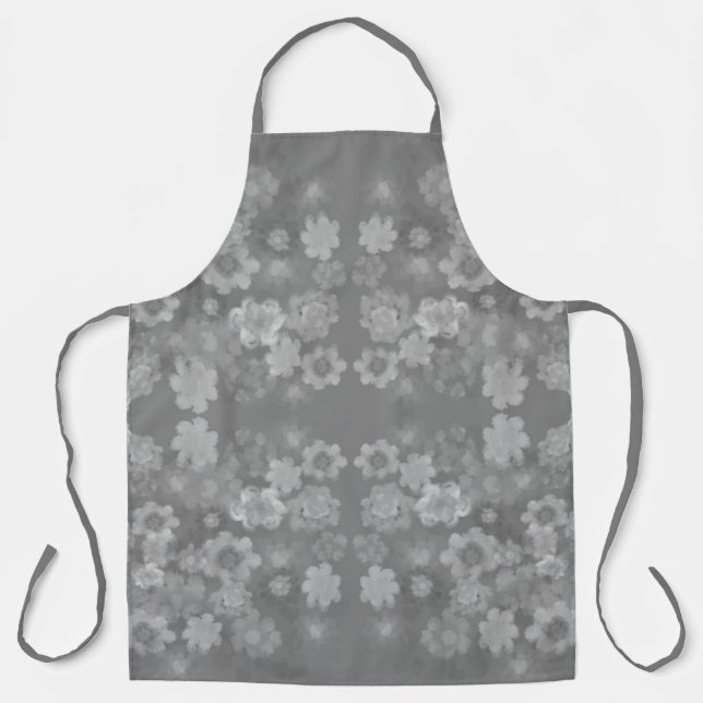 Black White Grey Retro Floral Watercolor Pattern Apron (Front)