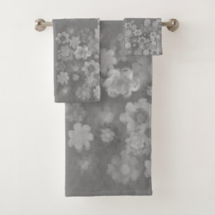 Black White Grey Retro Floral Watercolor Pattern  Bath Towel Set