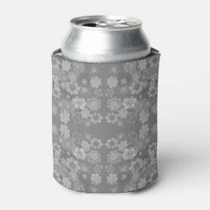 Black White Grey Retro Floral Watercolor Pattern Can Cooler