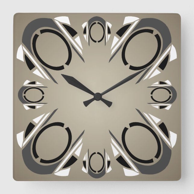 Black White Grey Sepia Art Deco Wall Clock (Front)