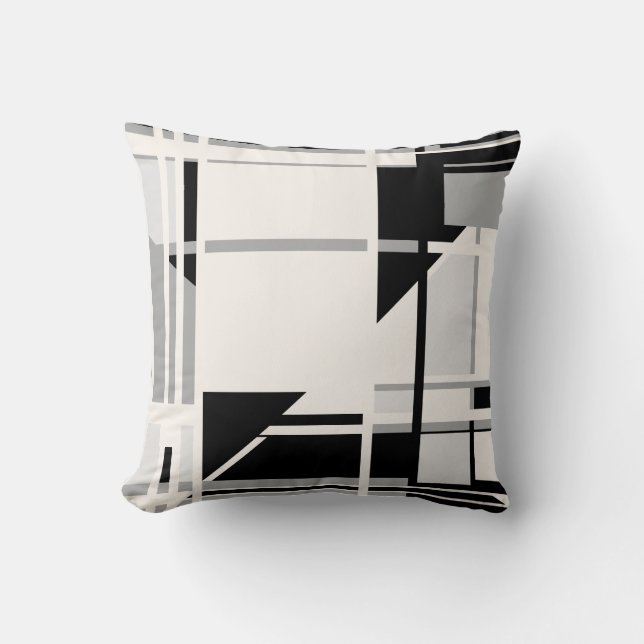 Black White Grey Shades Geometric Abstract Design Throw Pillow (Front)