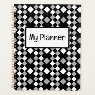 Black white grey squares geometric planner
