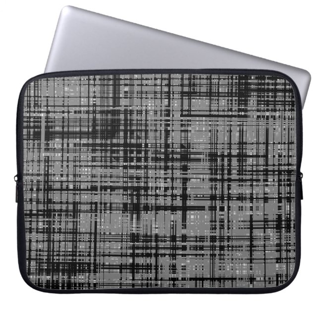Black White Grey Striped Pattern Laptop Sleeve (Front)