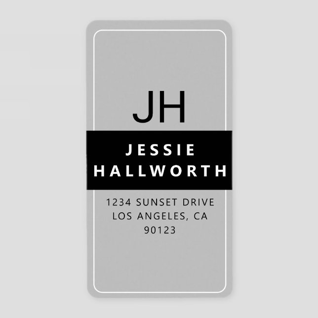 Black White & Grey Stylish Modern Monogram Label (Creator Uploaded)