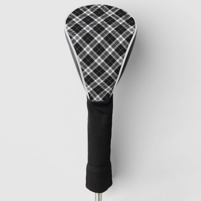 Black White & Grey Tartan Plaid Golf Head Cover (Front)