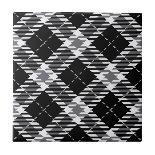 Black White & Grey Tartan Plaid Tile (Front)