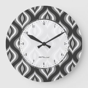 Black White & Grey Teardrop Modern Pattern Large Clock