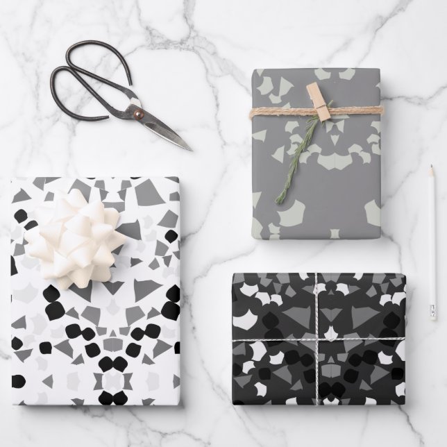 black white grey terrazzo wrapping paper sheet (Front)