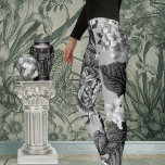 Black & White Grey Tones Vintage Floral Toile No.1 Leggings<br><div class="desc">Vintage Botanical Floral Toile</div>