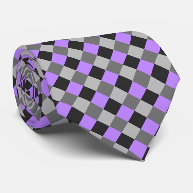 Black White Grey Violet Chequerboard Tie (Rolled)