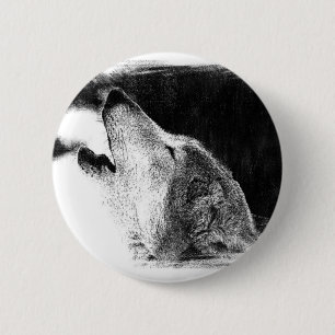 Black & White Grey Wolf Sketch Artwork 2 Inch Round Button