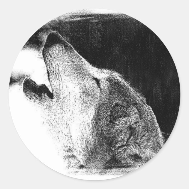 Black & White Grey Wolf Sketch Artwork Classic Round Sticker (Front)