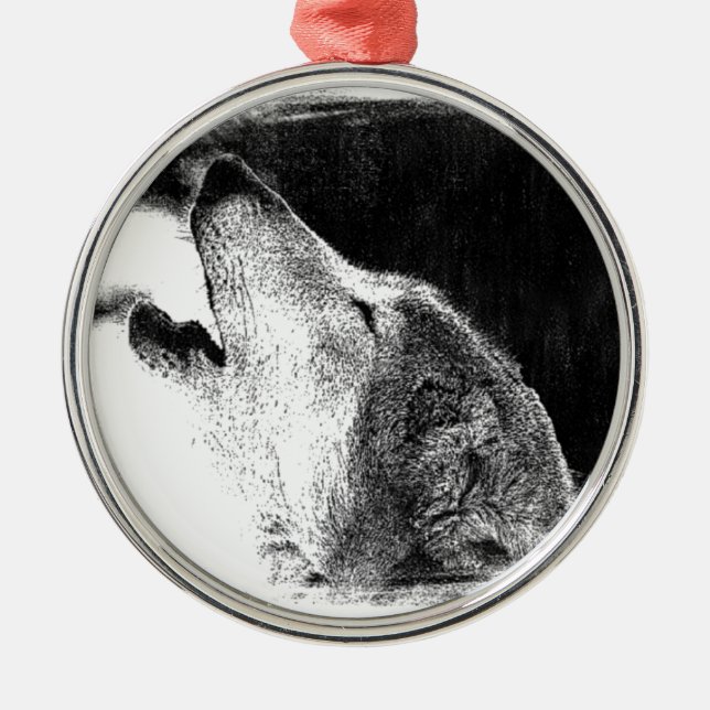 Black & White Grey Wolf Sketch Artwork Metal Ornament (Front)