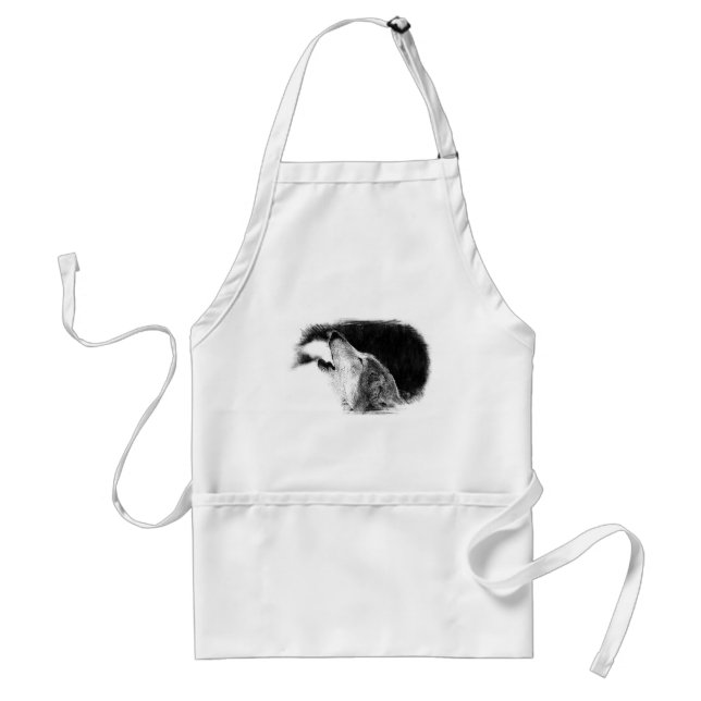 Black & White Grey Wolf Sketch Artwork Standard Apron (Front)