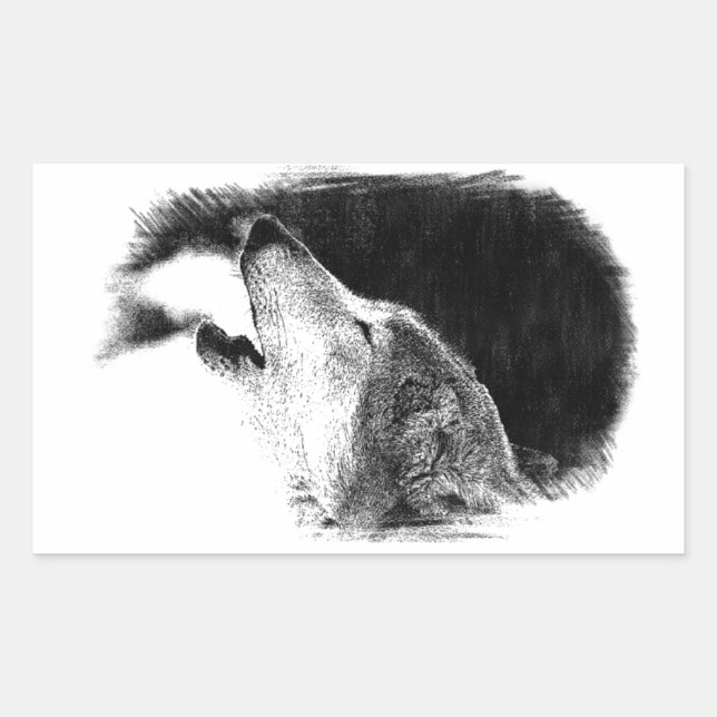 Black & White Grey Wolf Sketch Artwork Sticker (Front)